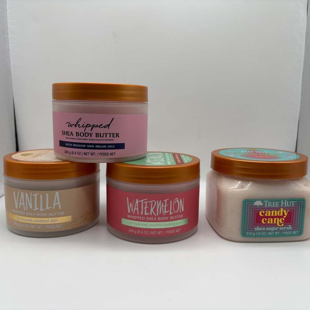 Tree Hut Whipped Body Butter Sugar Scrub Lot of 4 Candy Cane Vanilla Watermelon